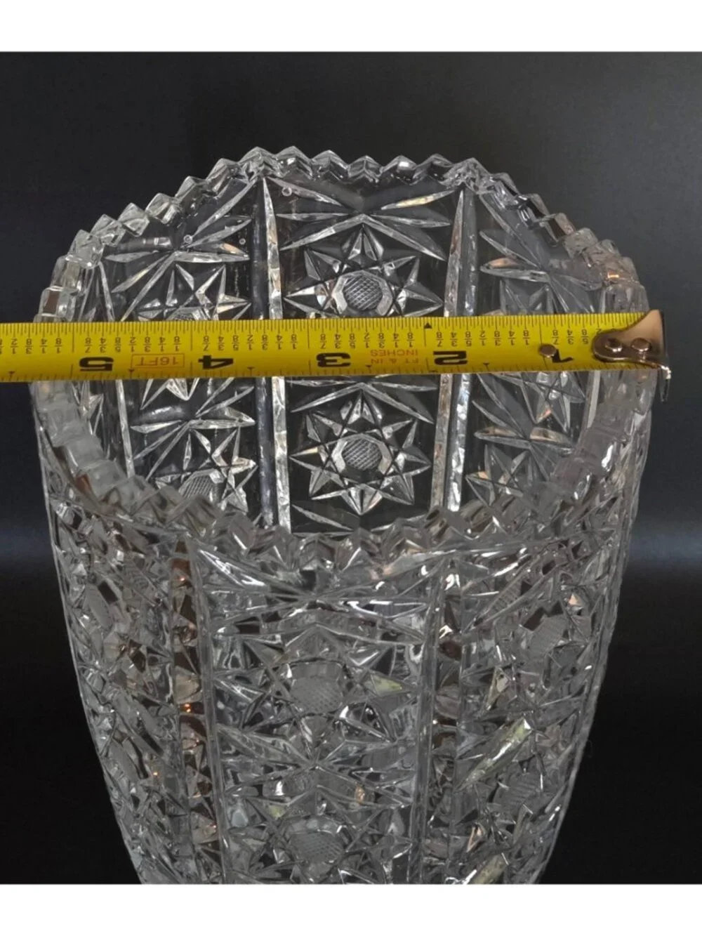 Vintag Queens Lace Bohemian Crystal Cut Glass Vase With Starburst Designs & Scal